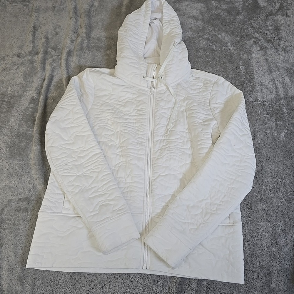 DSG Jacket Womens Medium White Quilted Full Zip Hoodie Long Sleeve Pockets